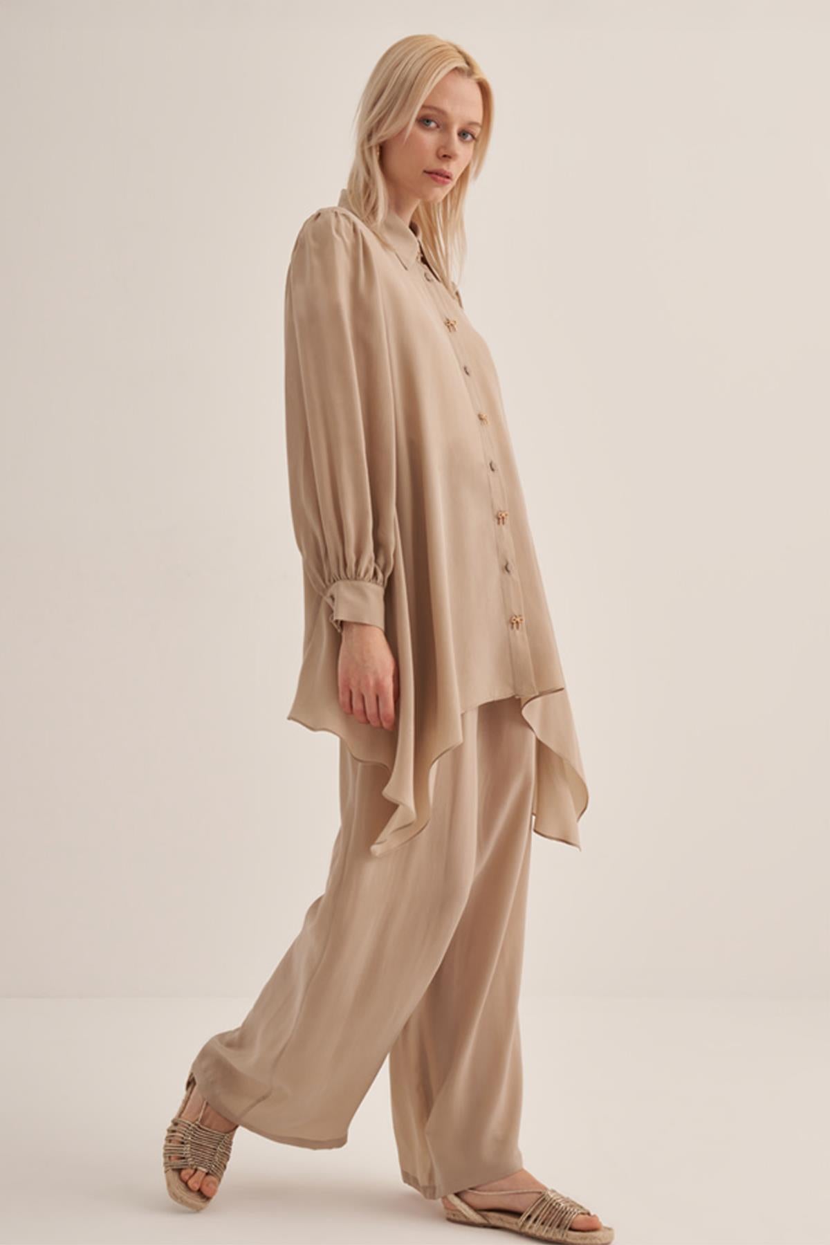 Cupro Tunic with Bow and Button Detail