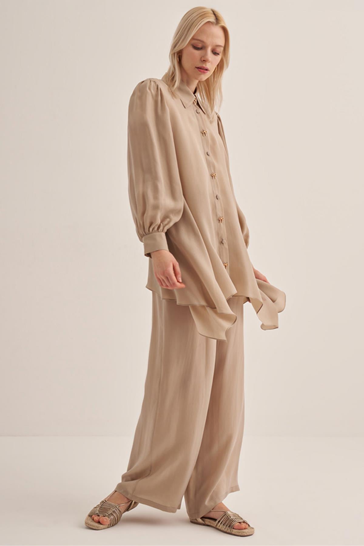 Cupro Tunic with Bow and Button Detail
