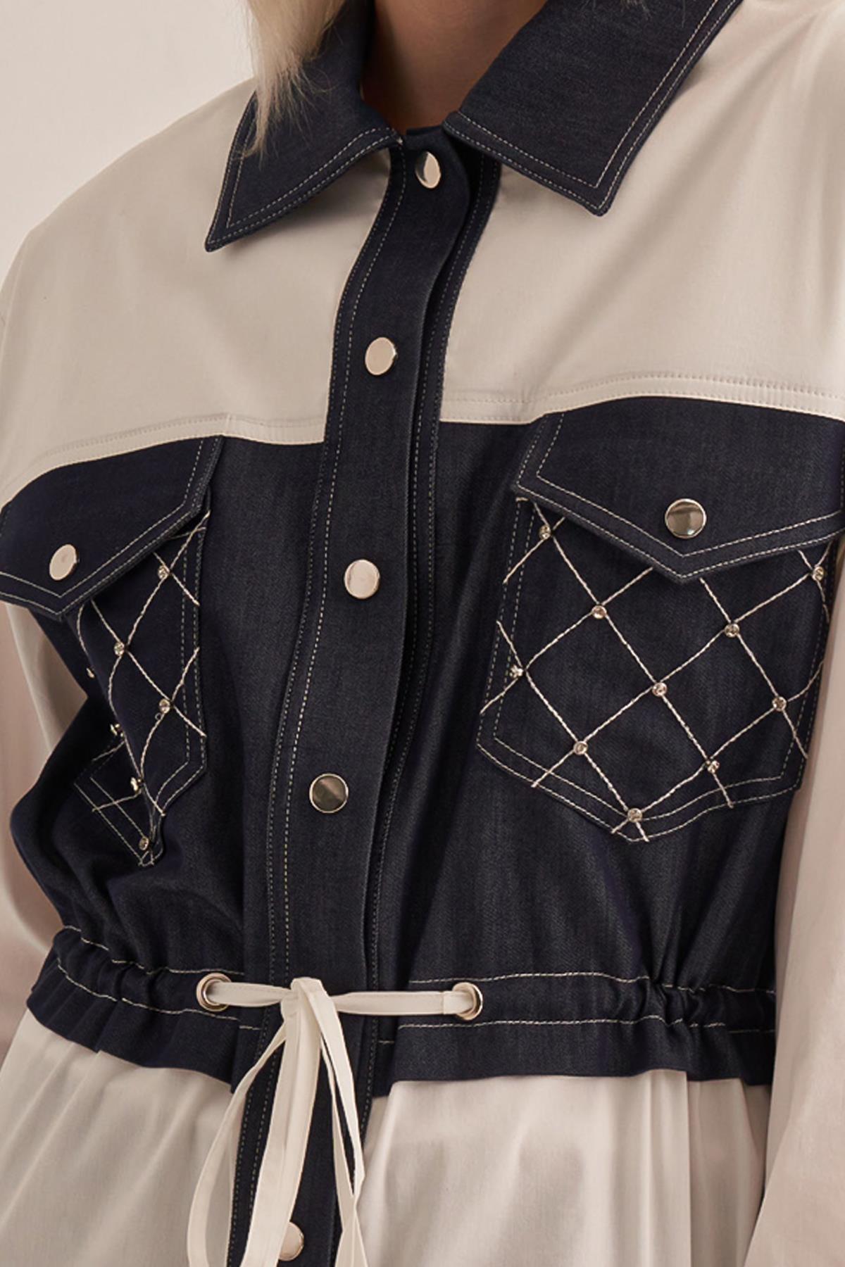 Denim Garnished Waist Laced Tunic