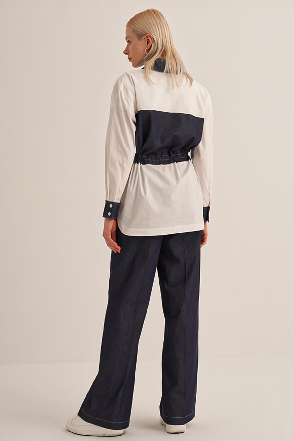 Denim Garnished Waist Laced Tunic