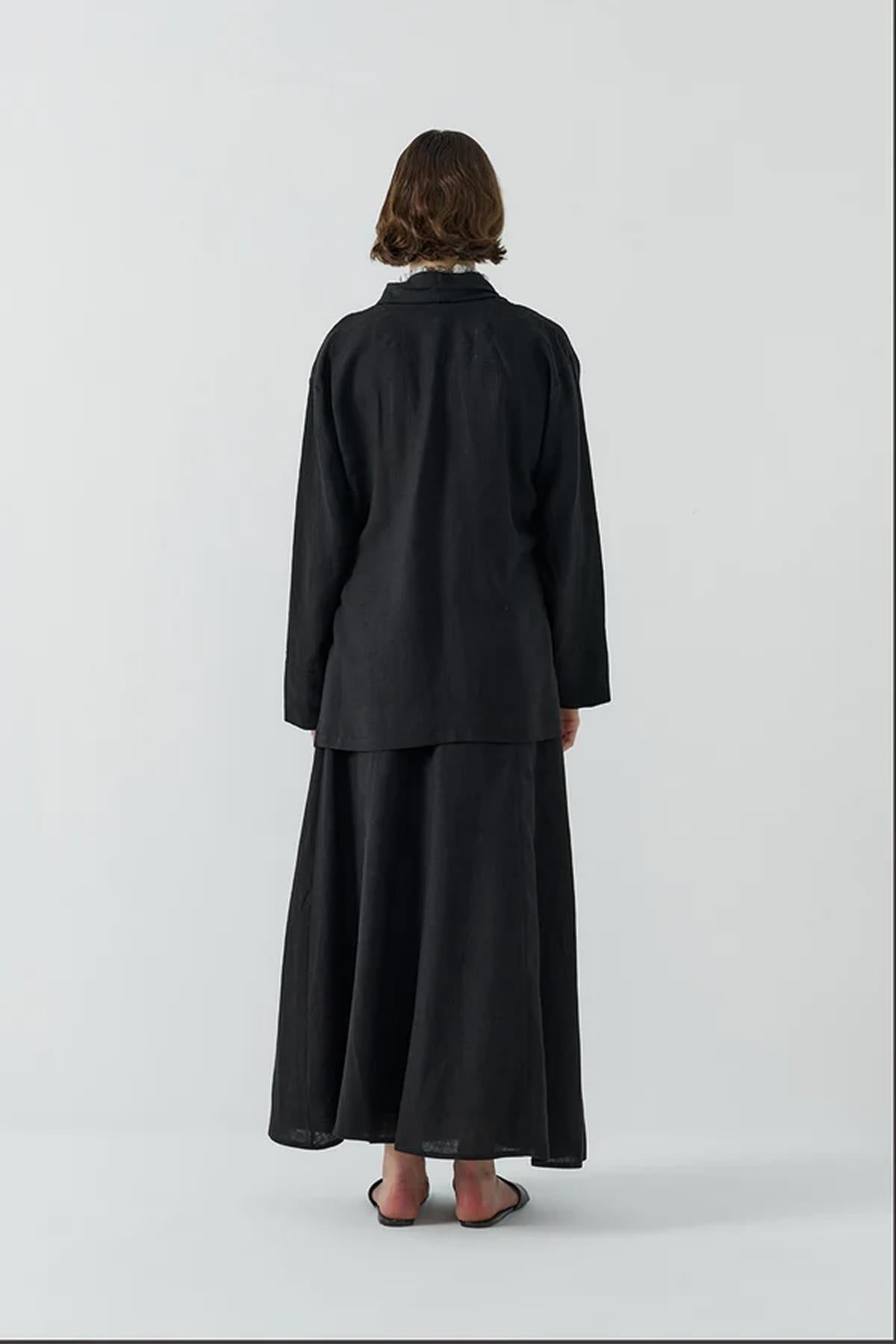 Yan Bağlamalı Keten Kimono