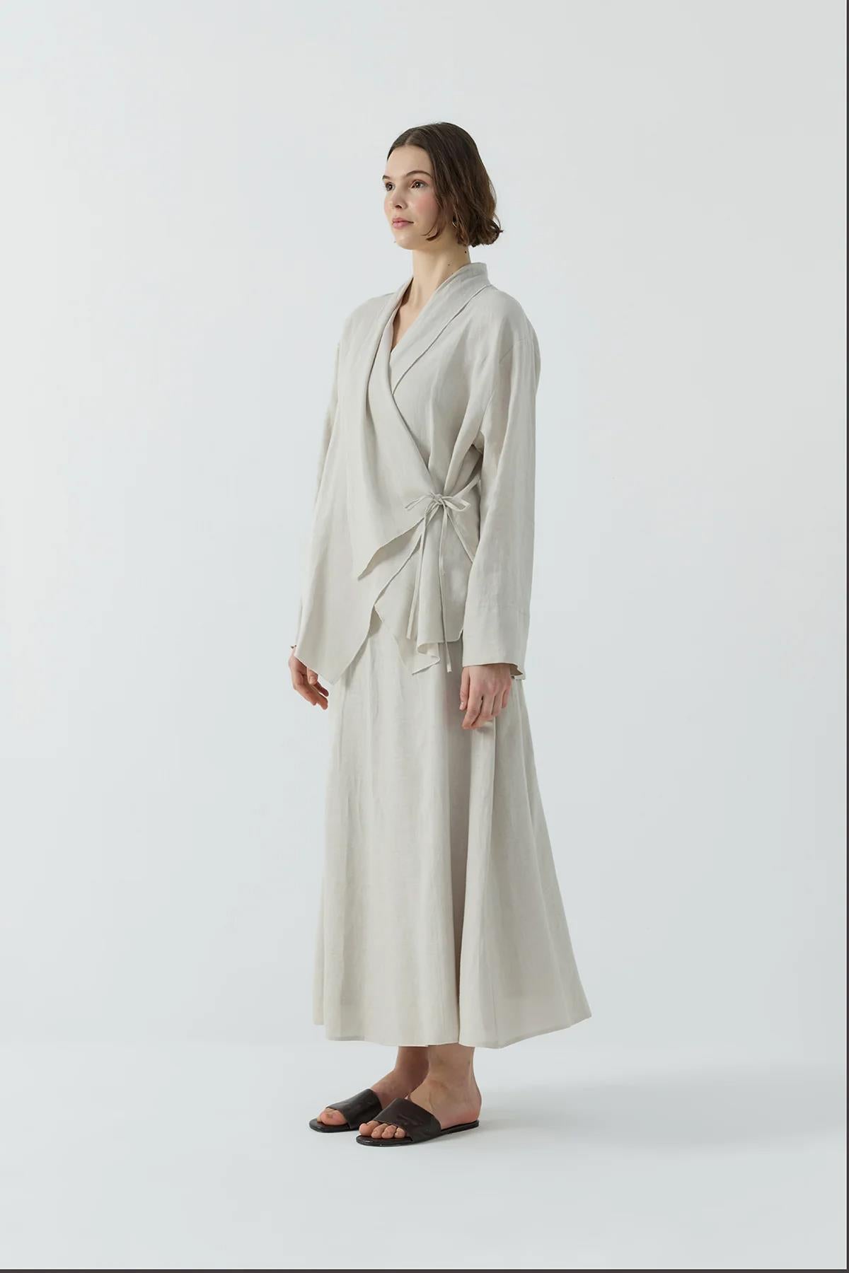 Yan Bağlamalı Keten Kimono