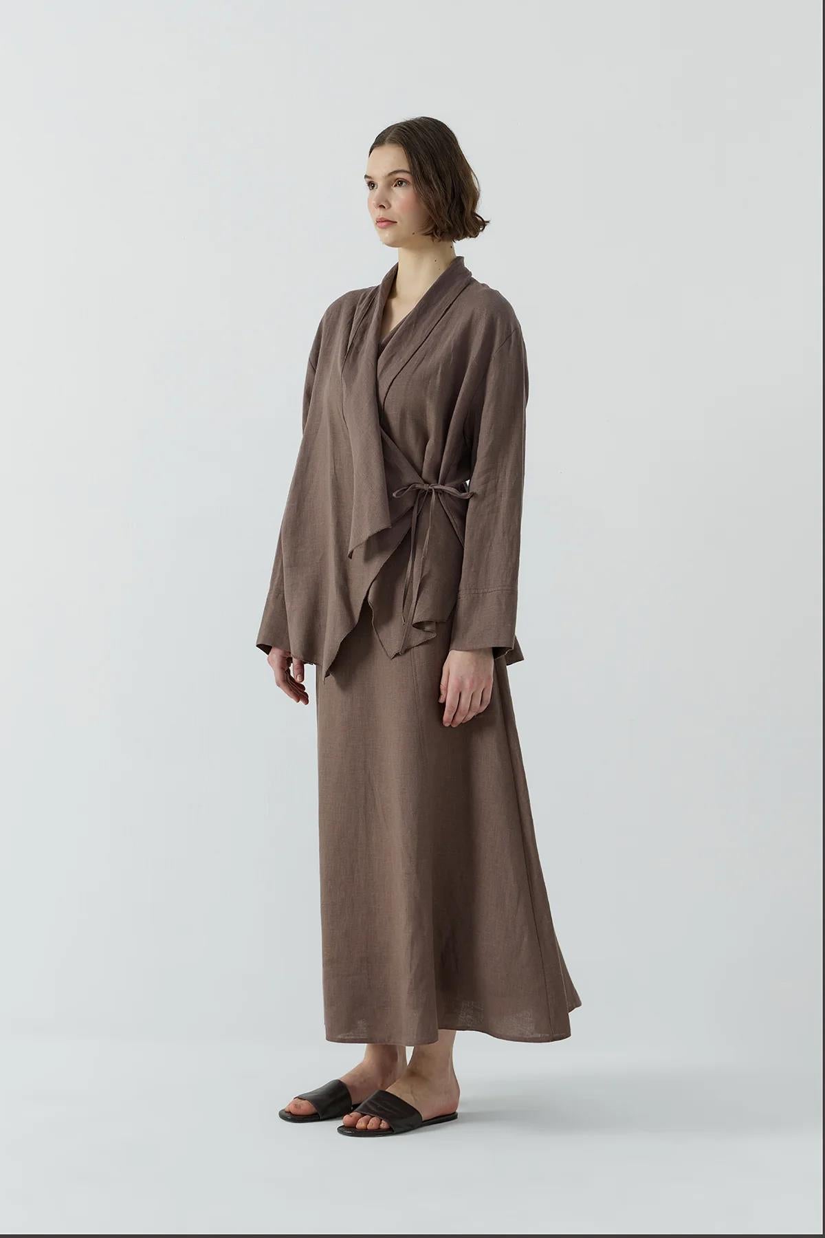 Yan Bağlamalı Keten Kimono