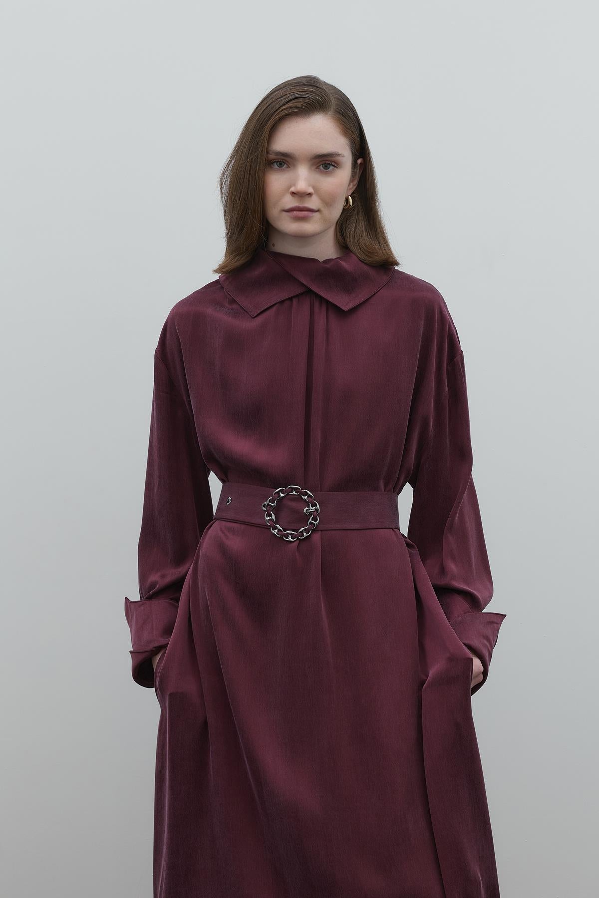 Cupro Long Dress with Waist Belt