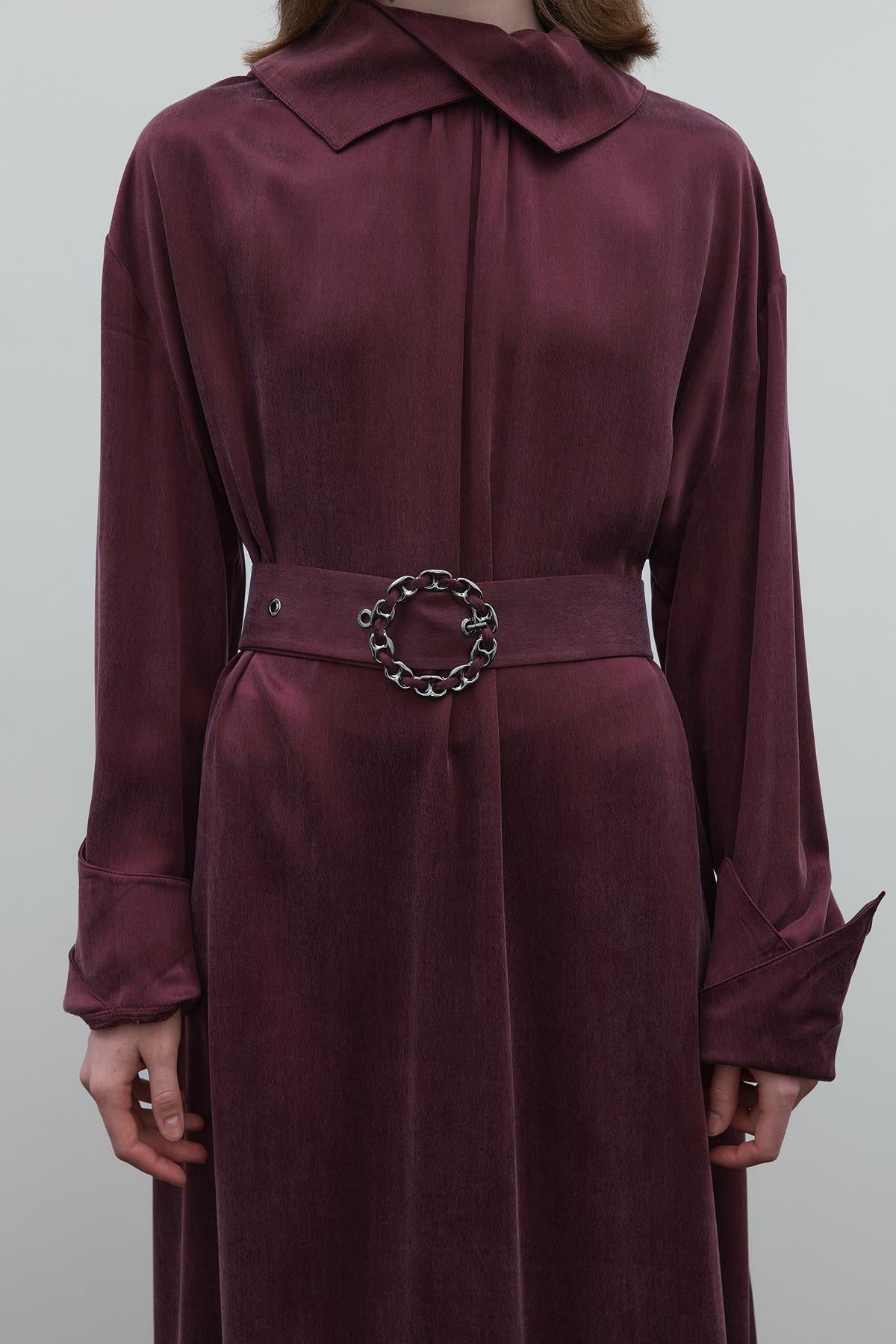 Cupro Long Dress with Waist Belt