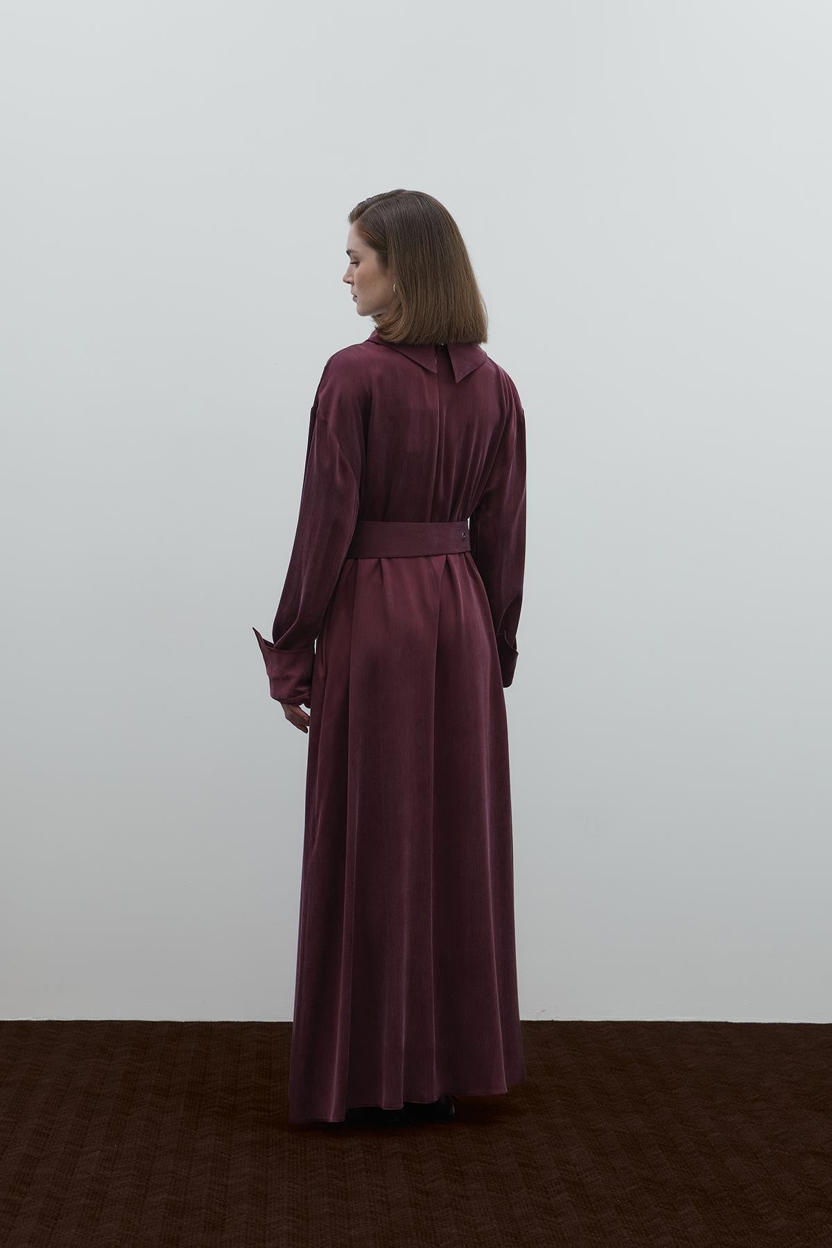 Cupro Long Dress with Waist Belt