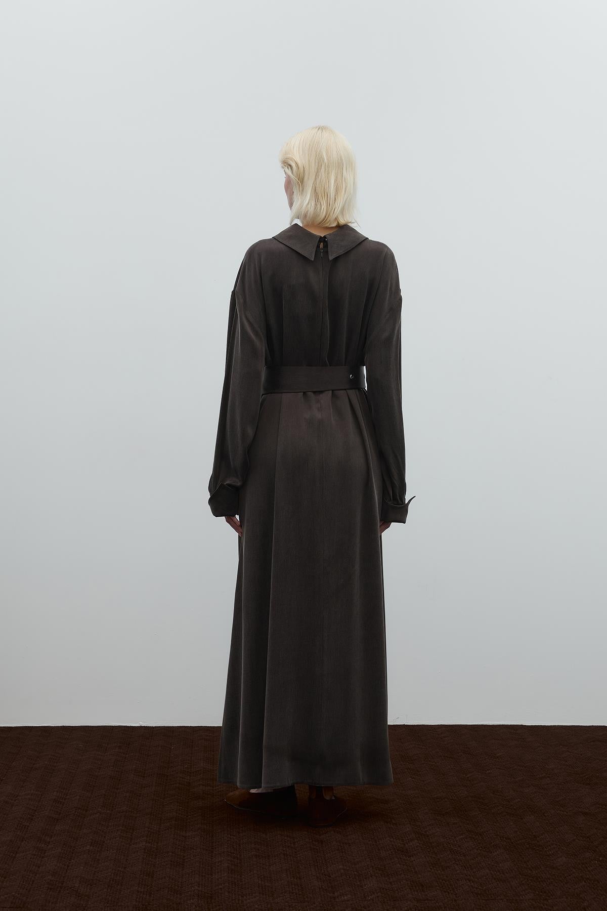 Cupro Long Dress with Waist Belt