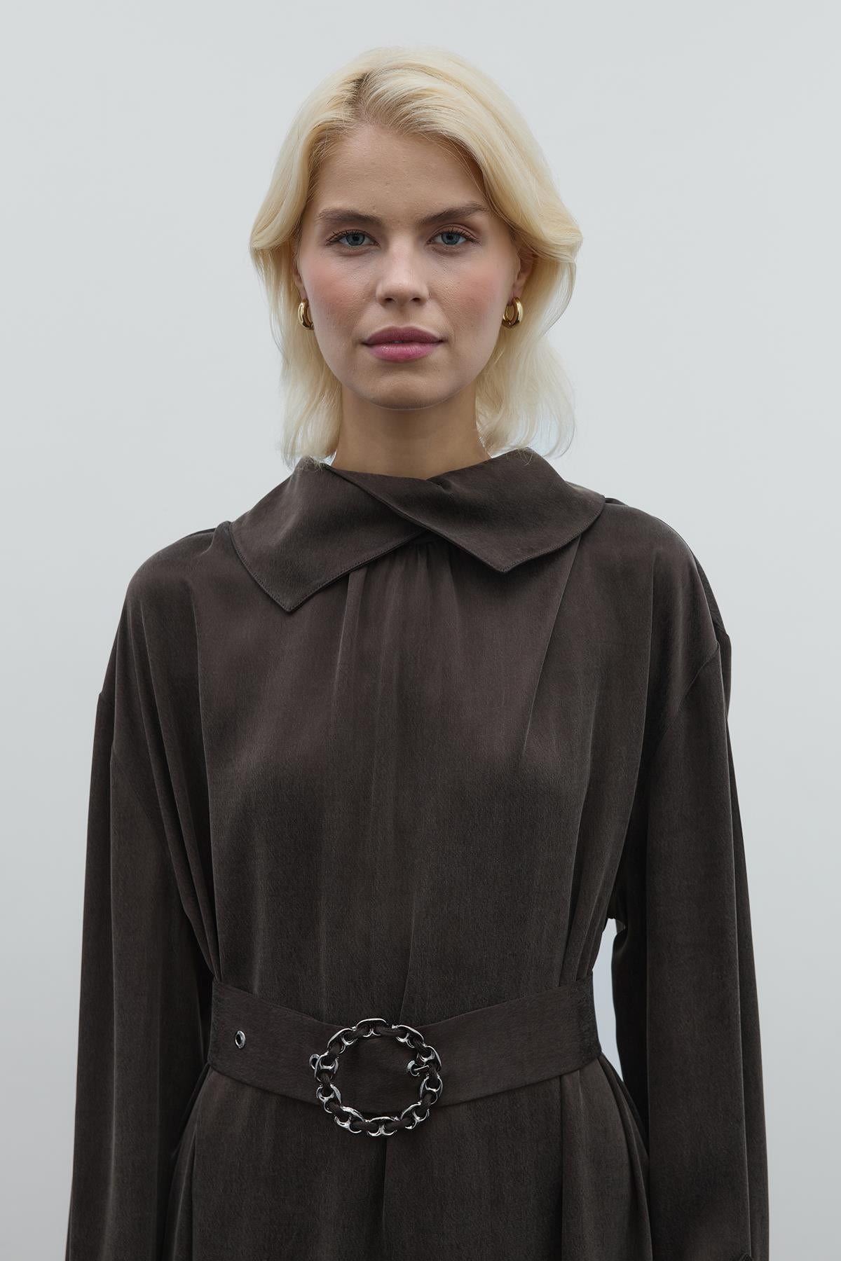 Cupro Long Dress with Waist Belt