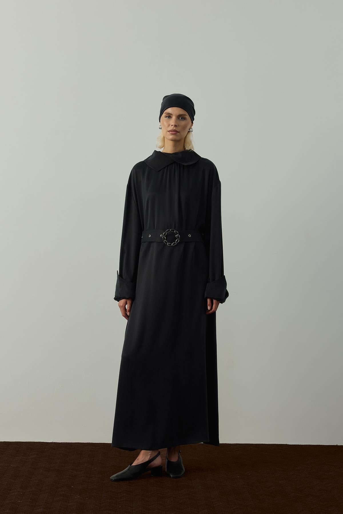Cupro Long Dress with Waist Belt