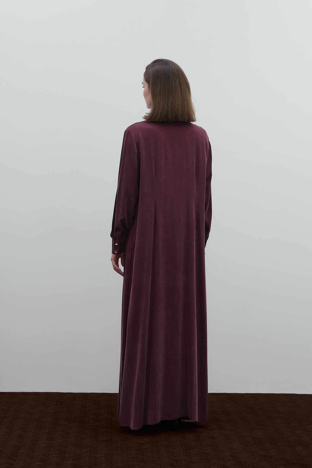 Half Buttoned Waist Drawstring Cupro Long Dress