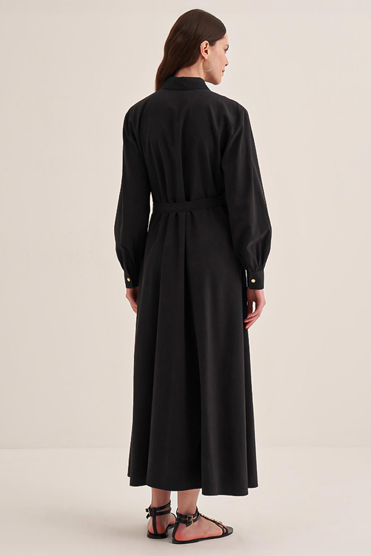 Buttoned Waist Belted Shirt Dress