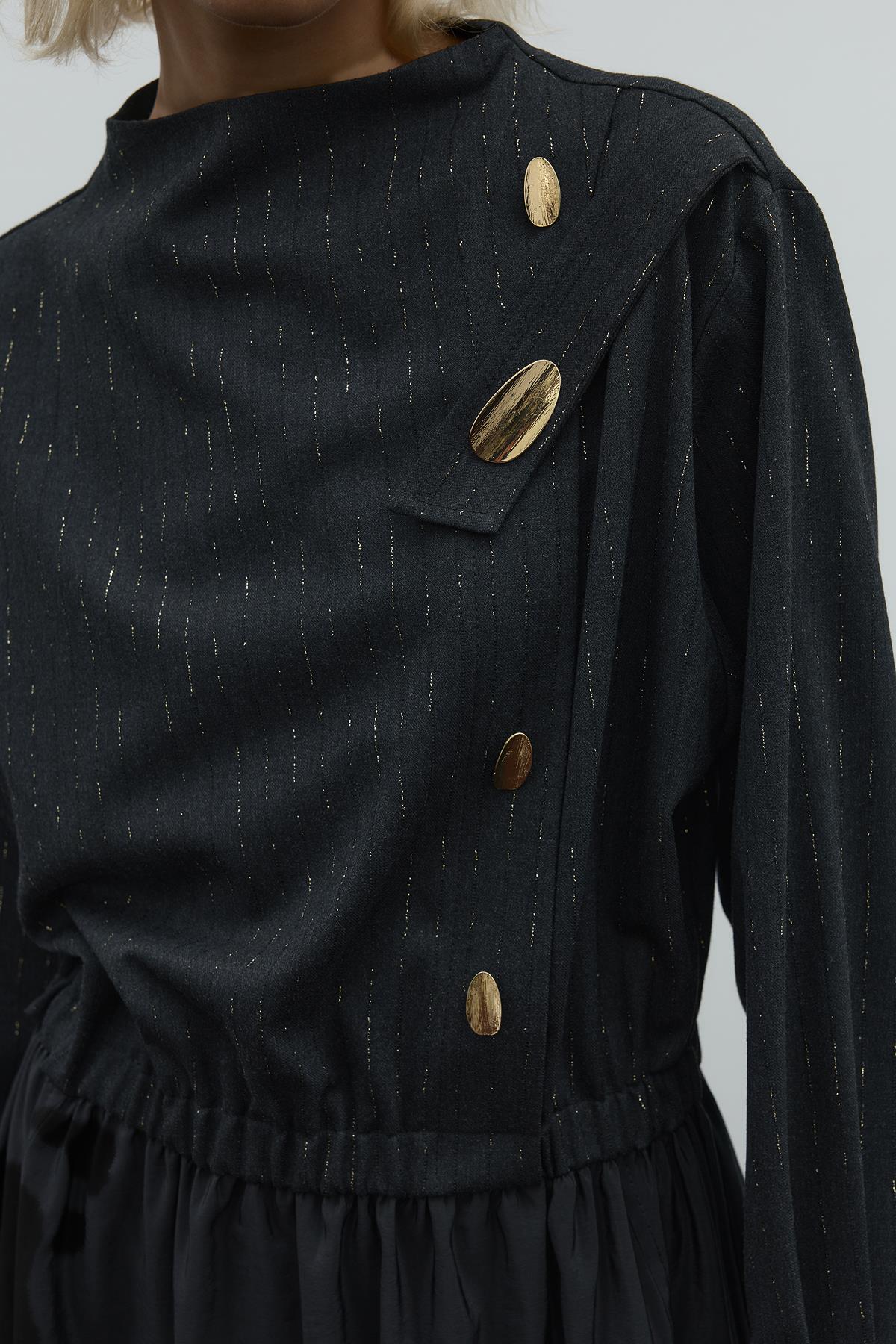 Long Dress with Button Accessory and Pocket Detail
