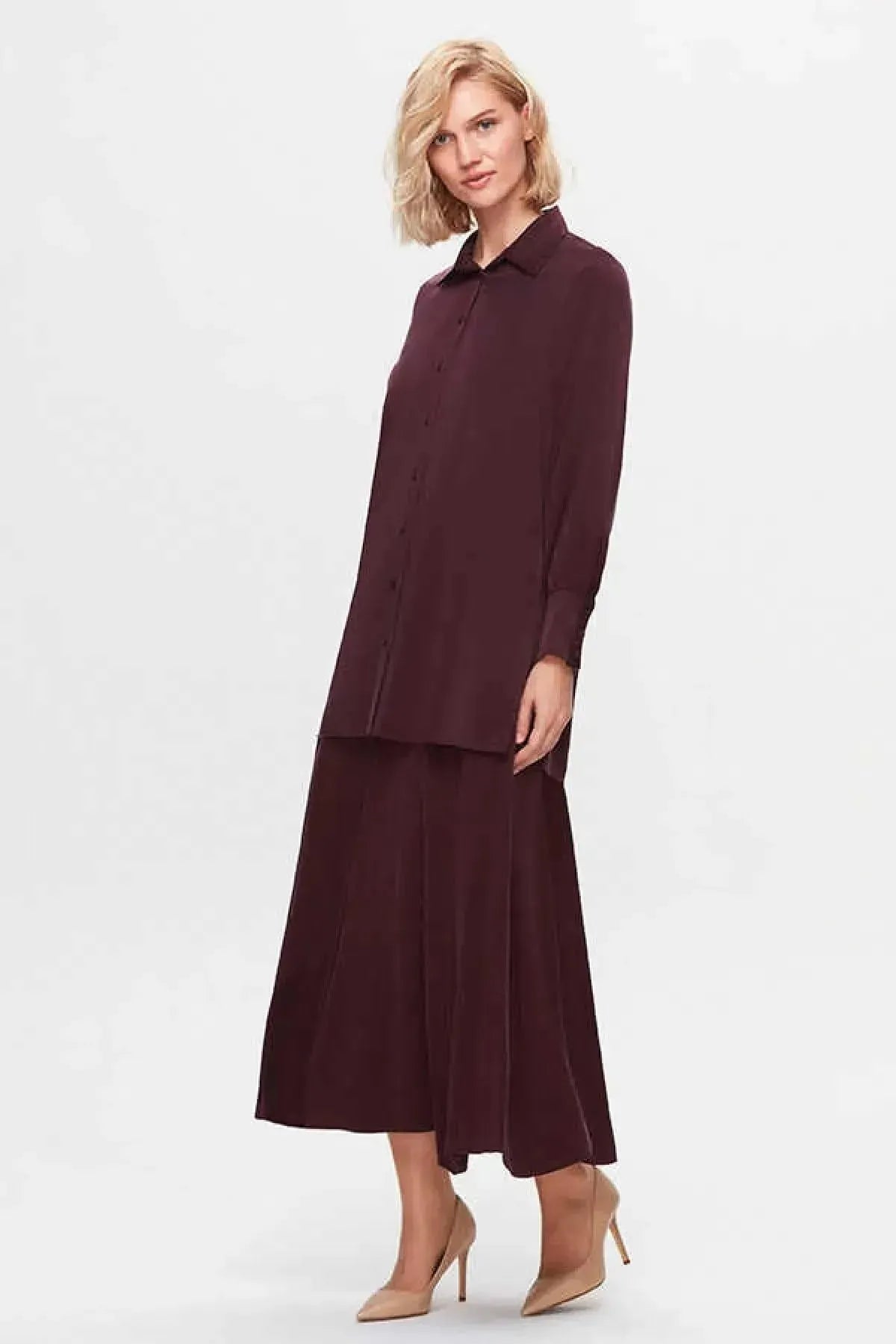 Flared Cupro Midi Skirt 