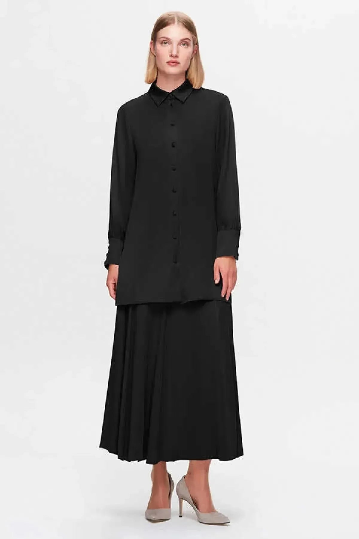 Flared Cupro Midi Skirt 