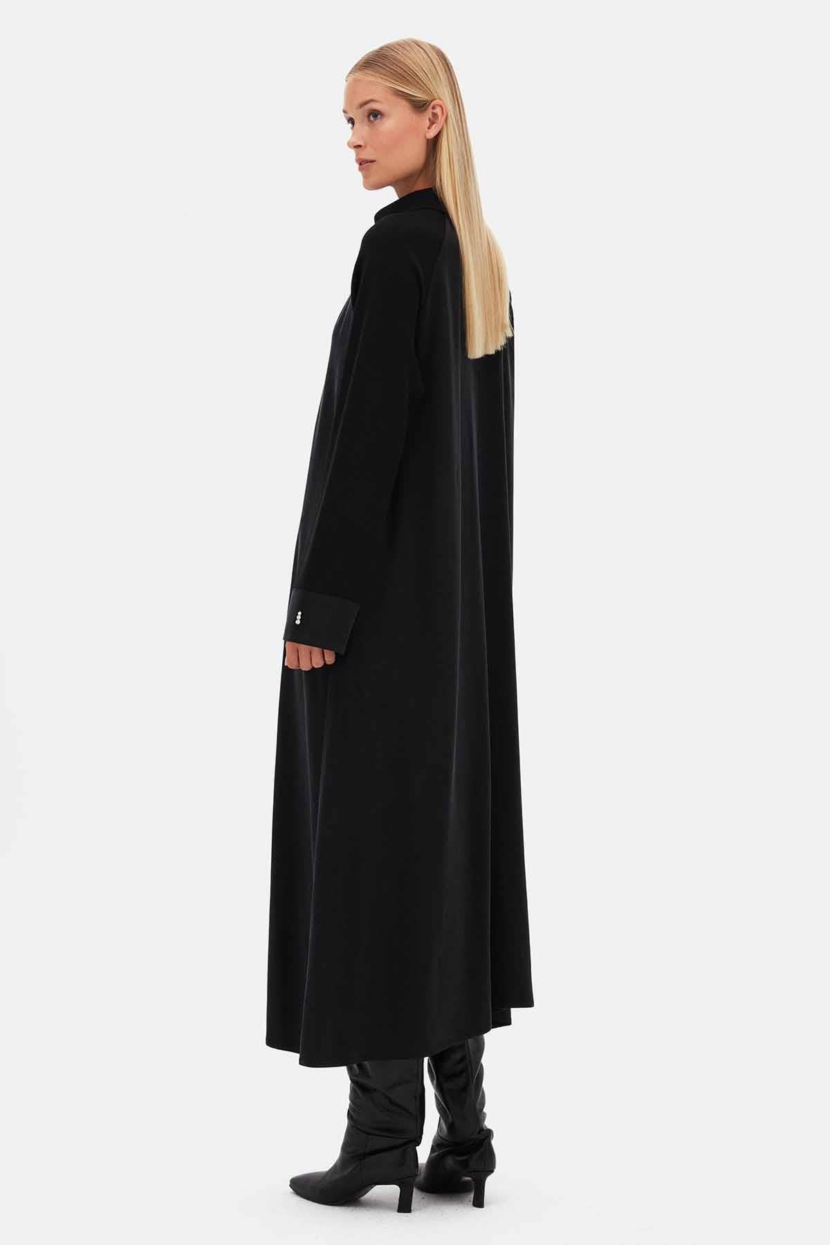 Kollar Triko Ön Fermuarlı Cupro Uzun Ferace