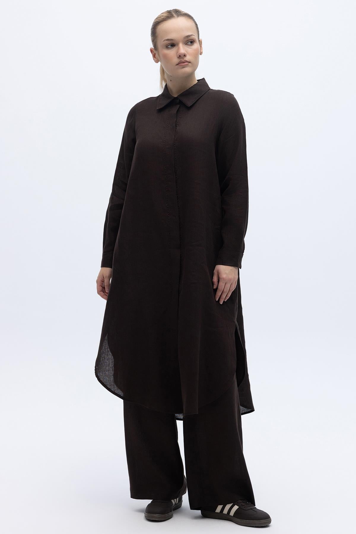 Minimal Embroidered Long Linen Tunic