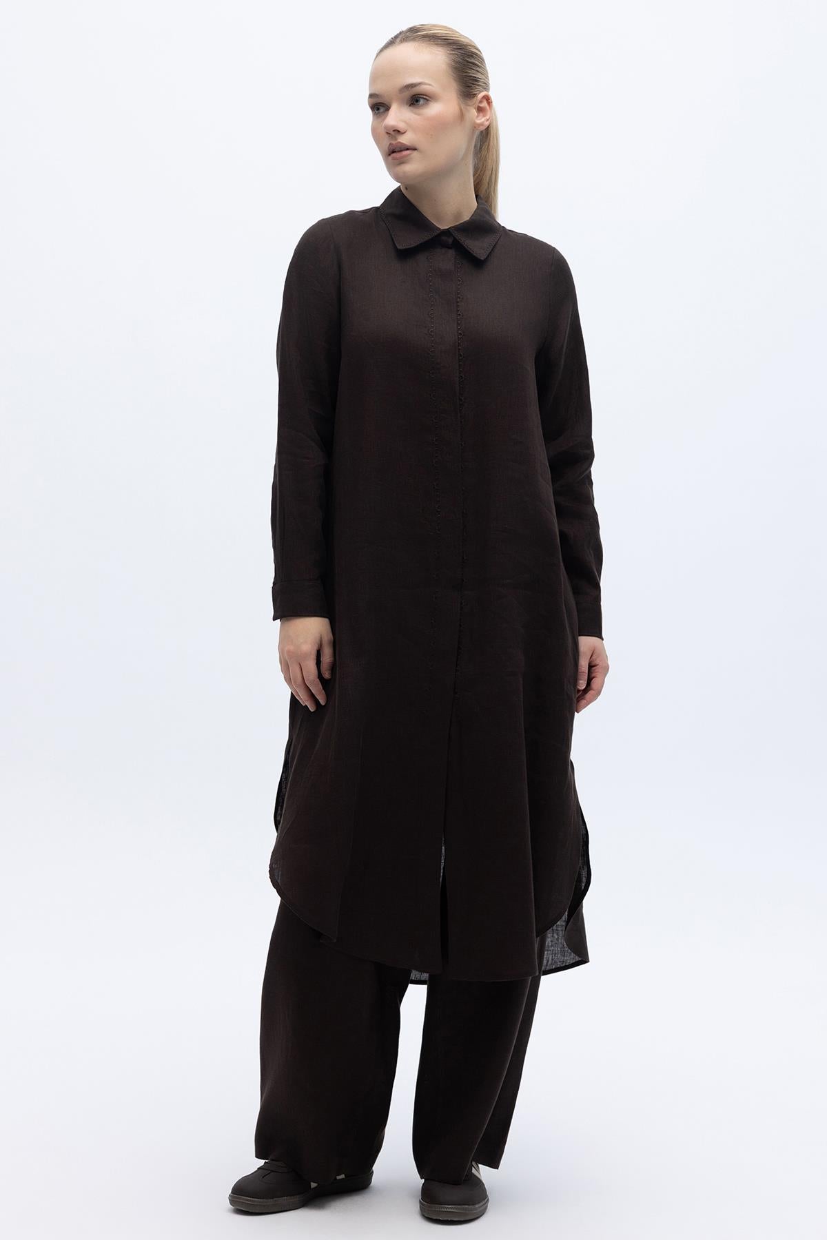 Minimal Embroidered Long Linen Tunic