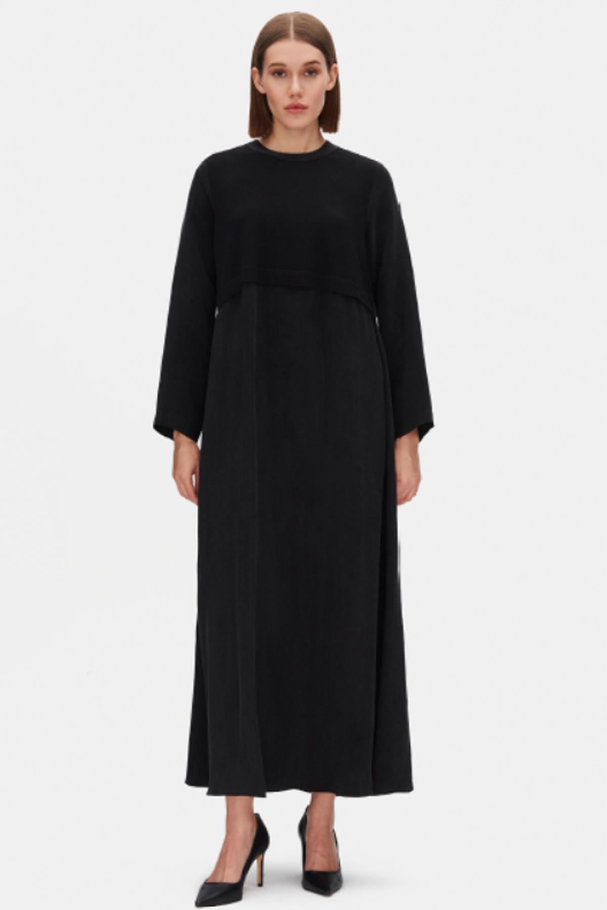 Round Neck Long Sleeve Cupro Dress