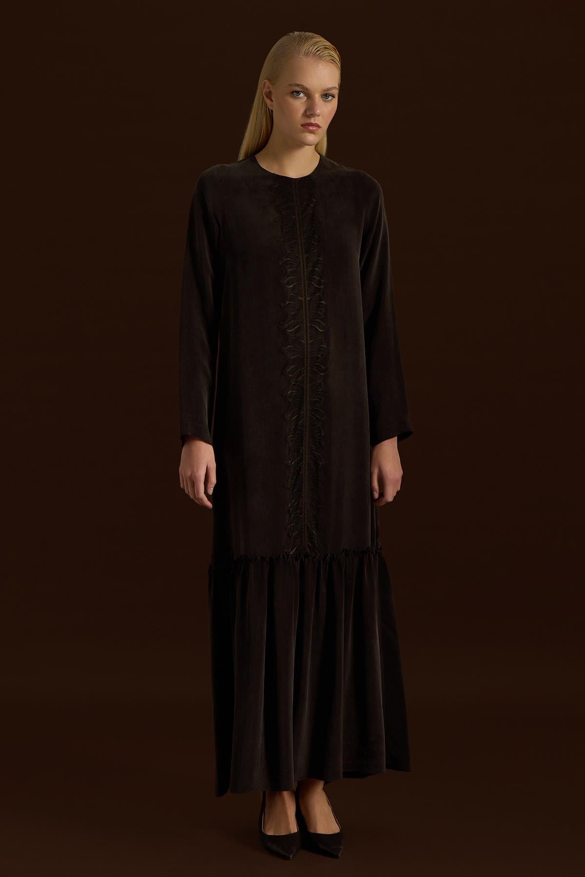 Cupro Dress with Lace Front