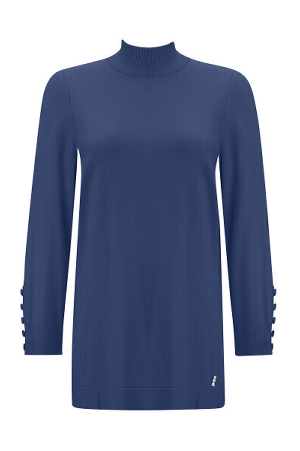 Yarım Balıkçı Yaka Kol Ucu Düğme Detaylı Tunik