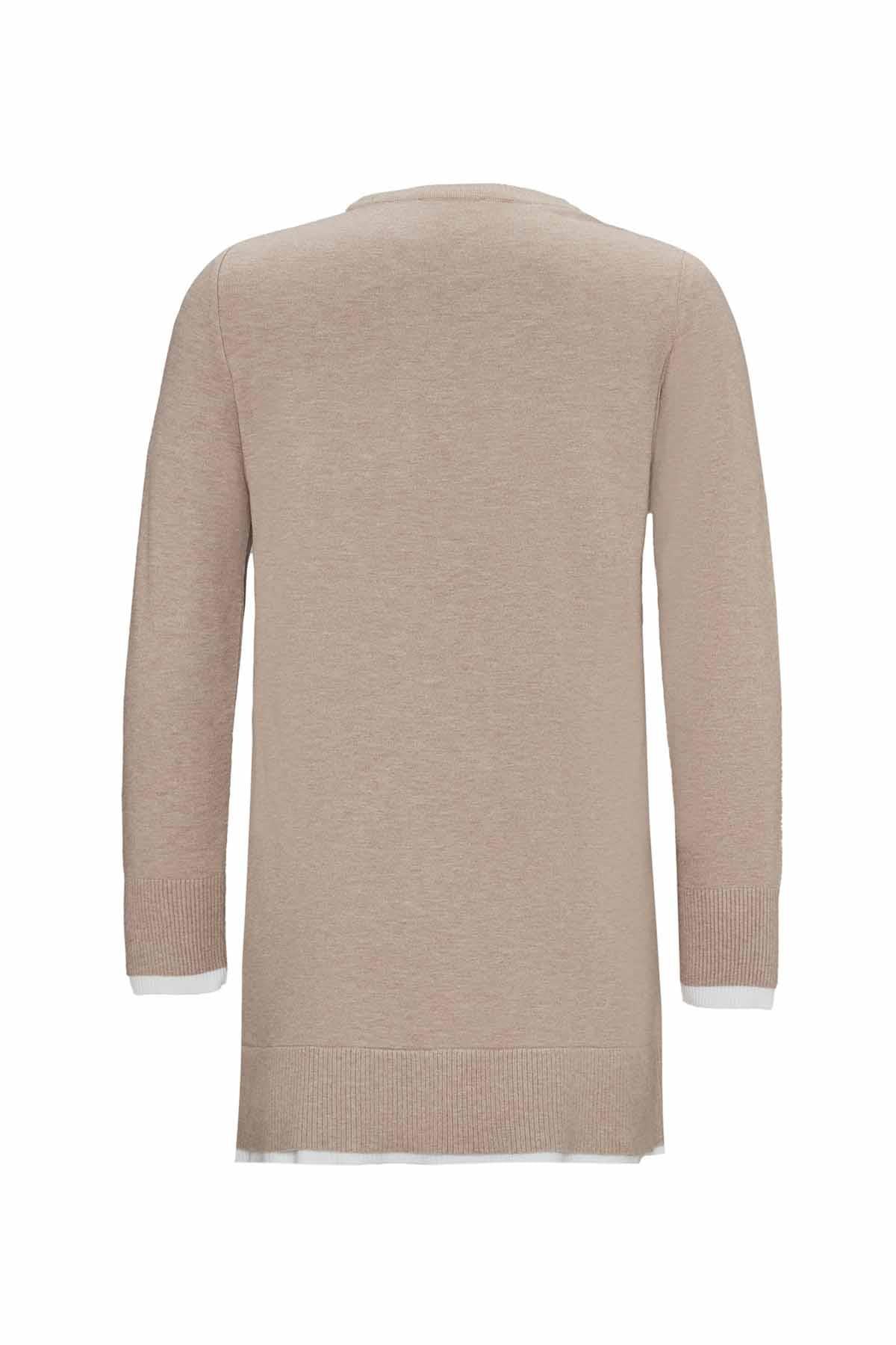 Uzun Kollu Yırtmaç Detaylı Triko Tunik