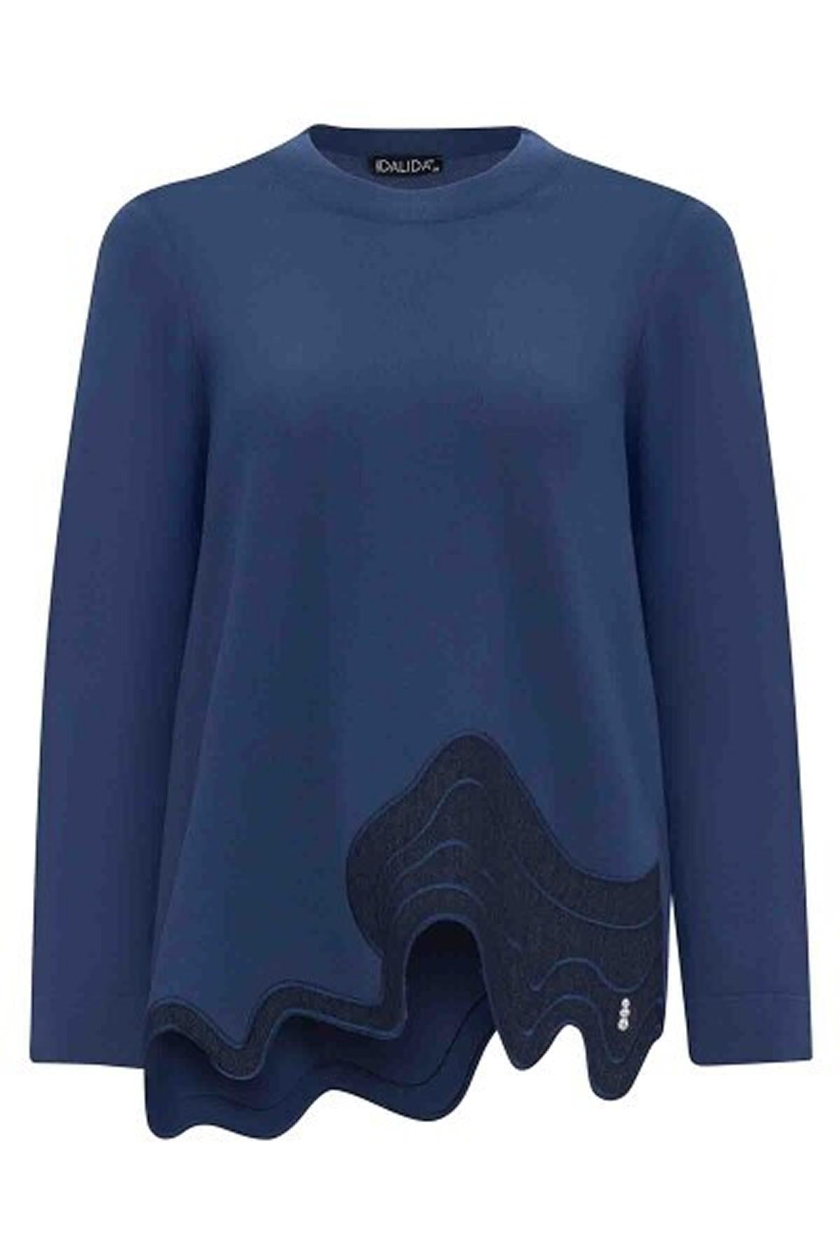 Asimetrik Denim Detaylı Triko Tunik