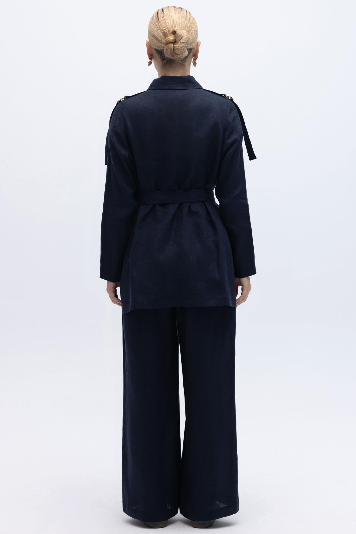 Linen Tunic with Concealed Button Shoulder Detail