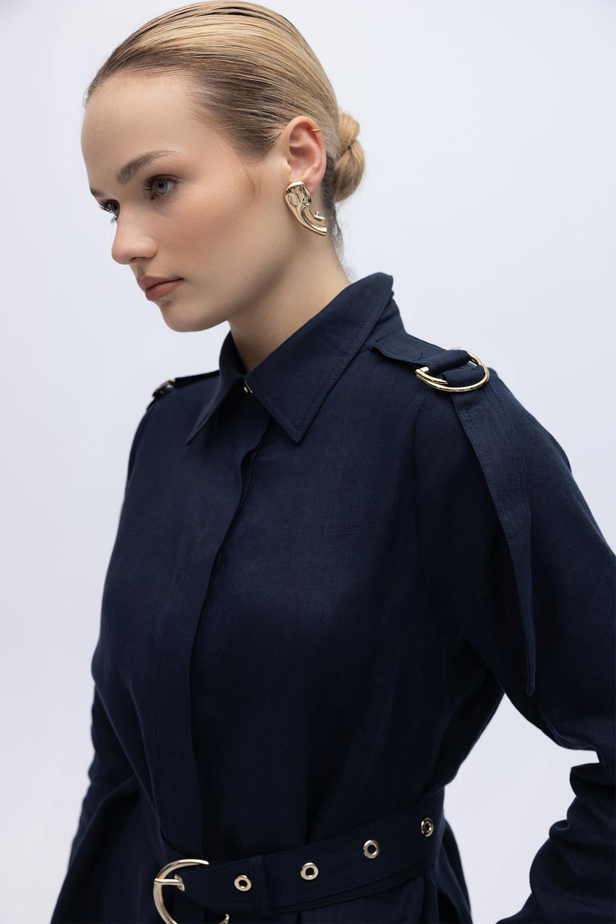 Linen Tunic with Concealed Button Shoulder Detail