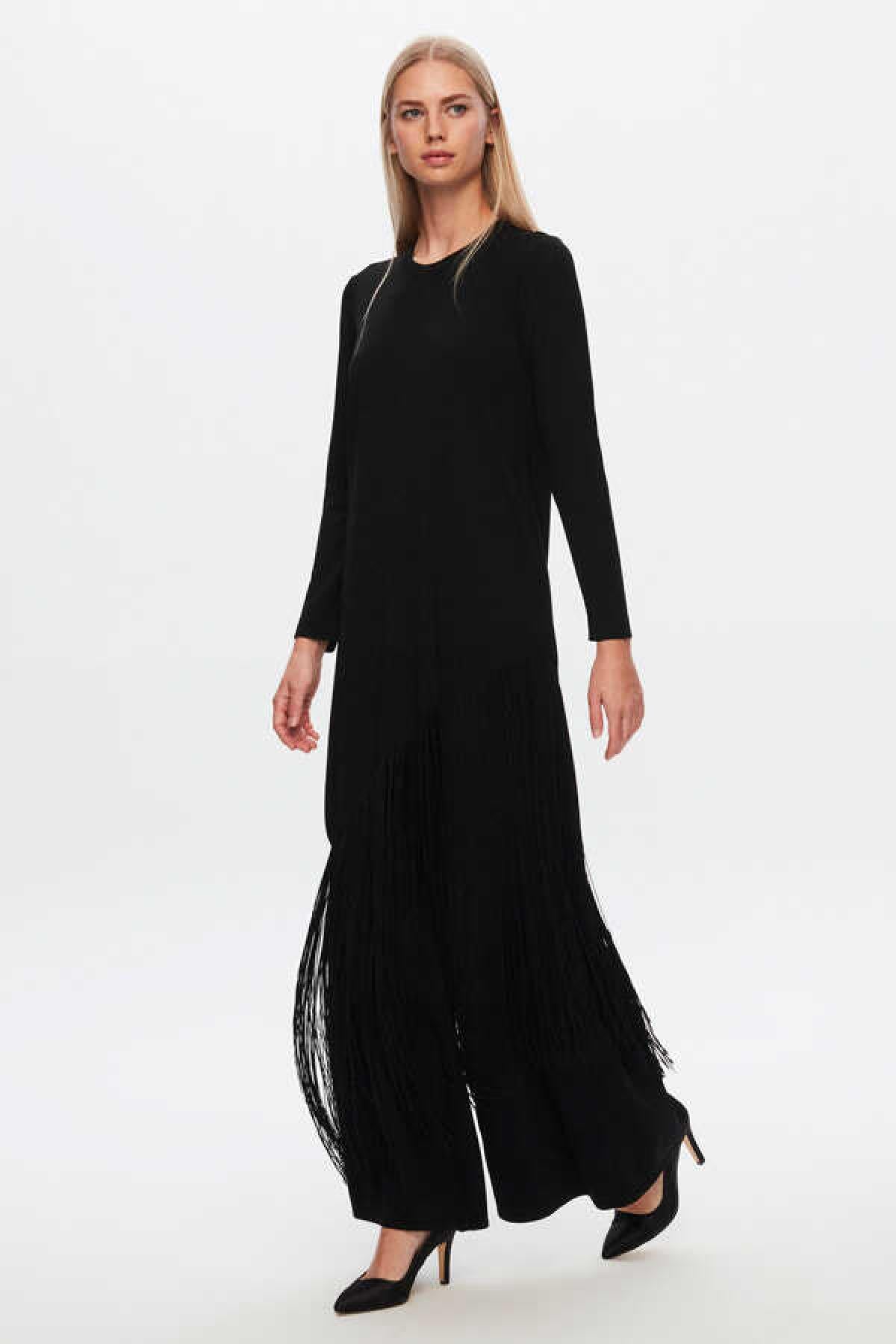 Örgü Teknikli Bol Paça Kadın Pantolon