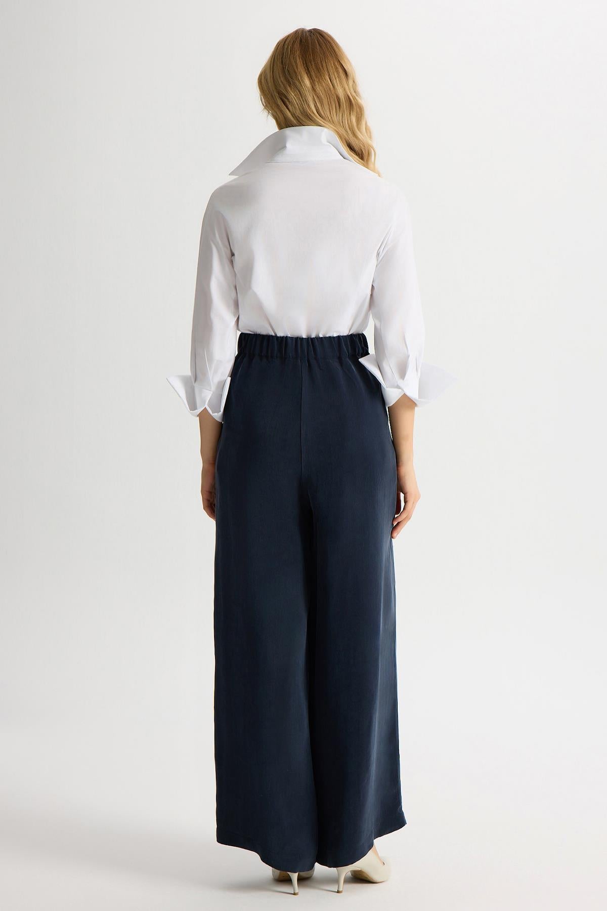 Wide-Leg Cupro Trousers with Pockets