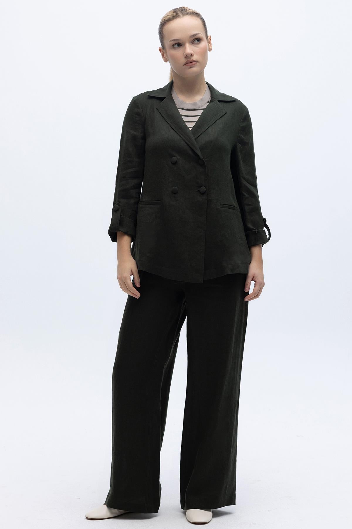 Beli Lastikli Bol Paça Keten Pantolon