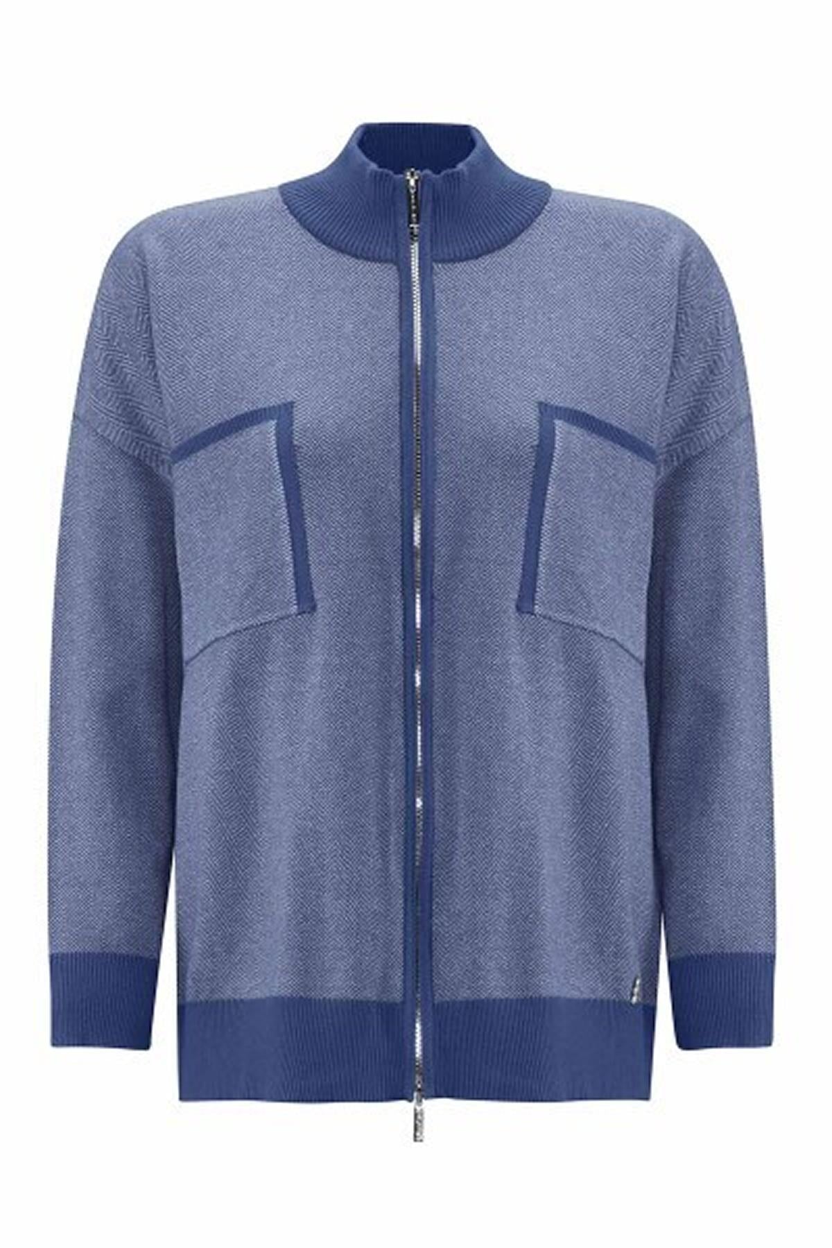Stand Collar Zippered Pocket Knitwear Jacket