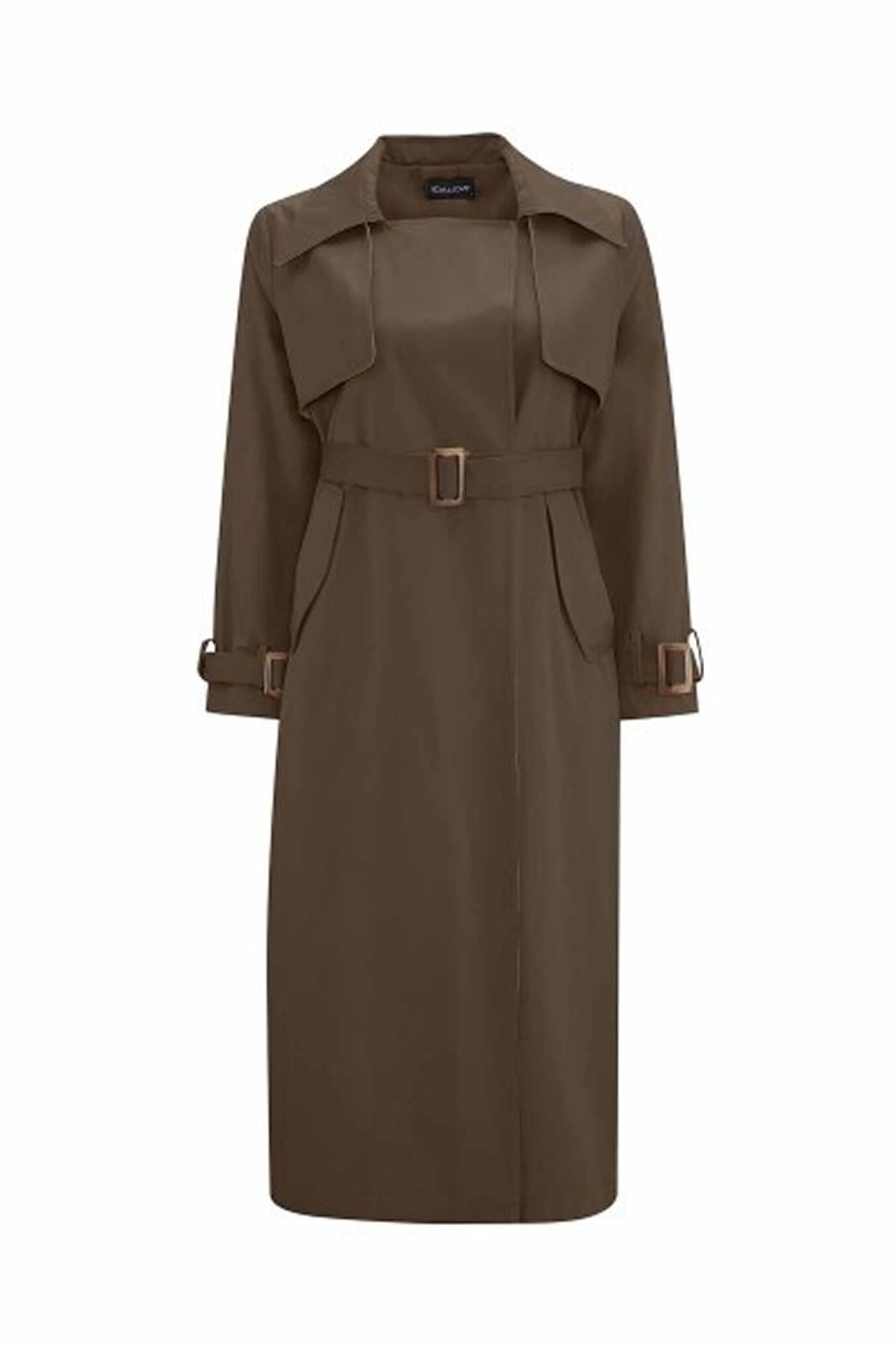 Triko Detaylı Kumaş Trençkot