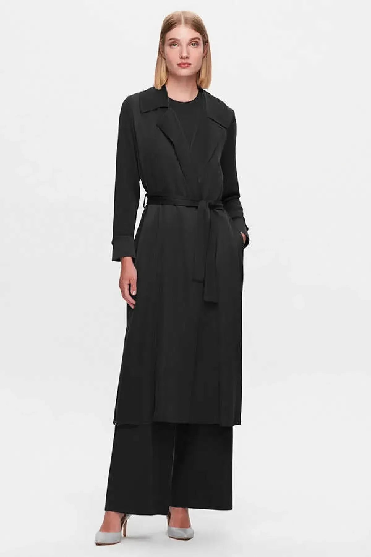Waist Belted Cupro Knitwear Cape 
