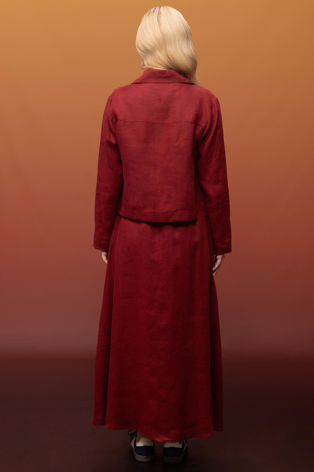Short Linen Jacket with Front Zipper