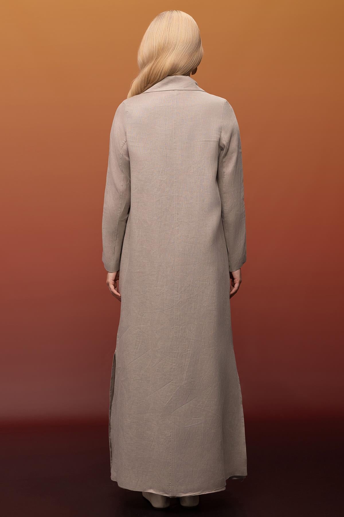 Double-Breasted Full-Length Linen Jacket