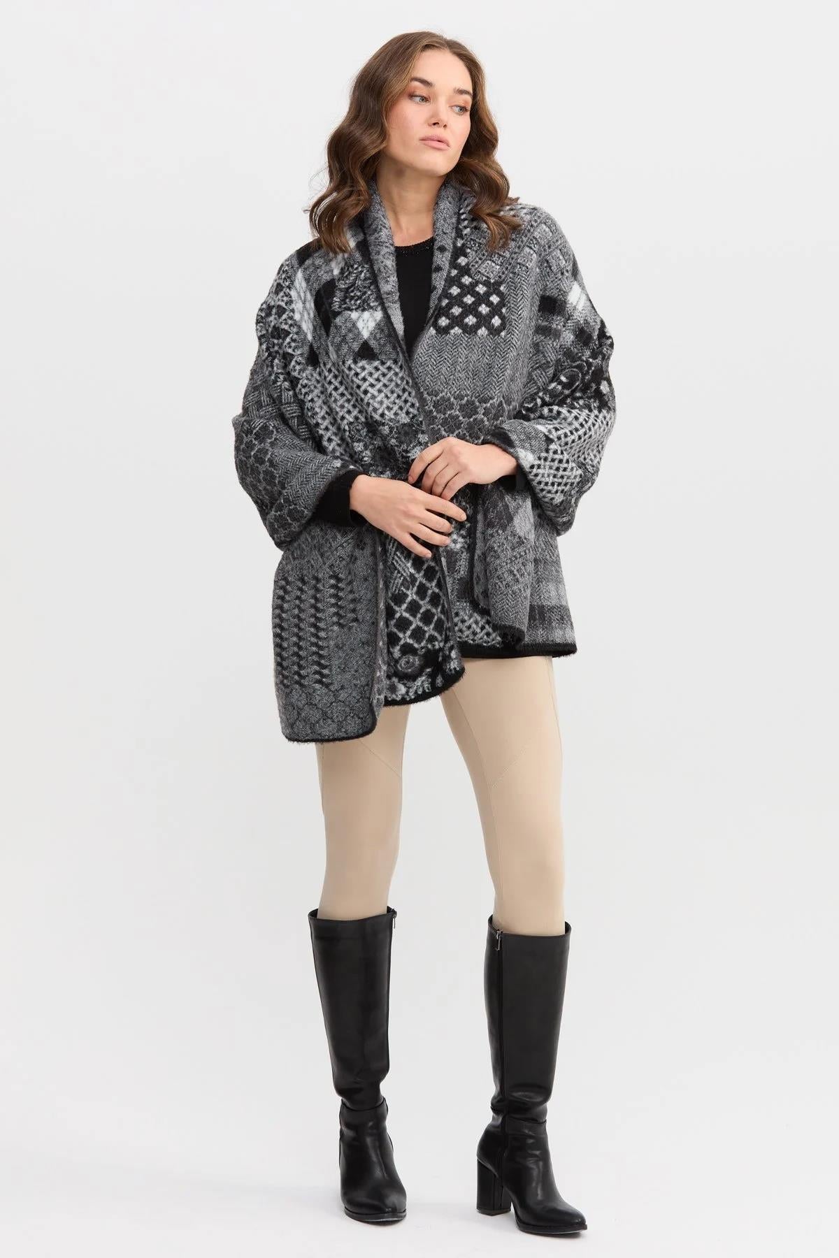 Kırk Yama Desenli Sakallı İp Büyük Şal