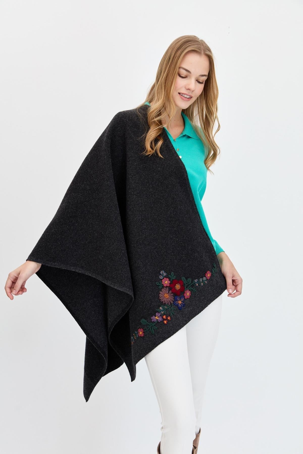 Flower Embroidered Knitted Shawl 