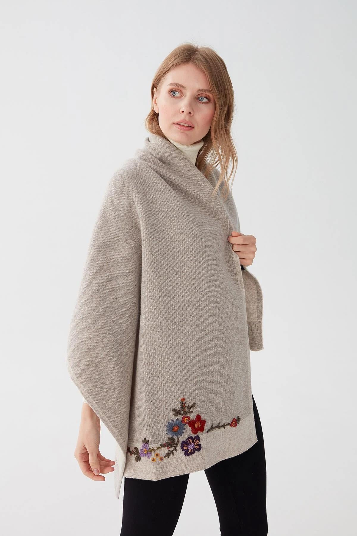 Flower Embroidered Knitted Shawl 