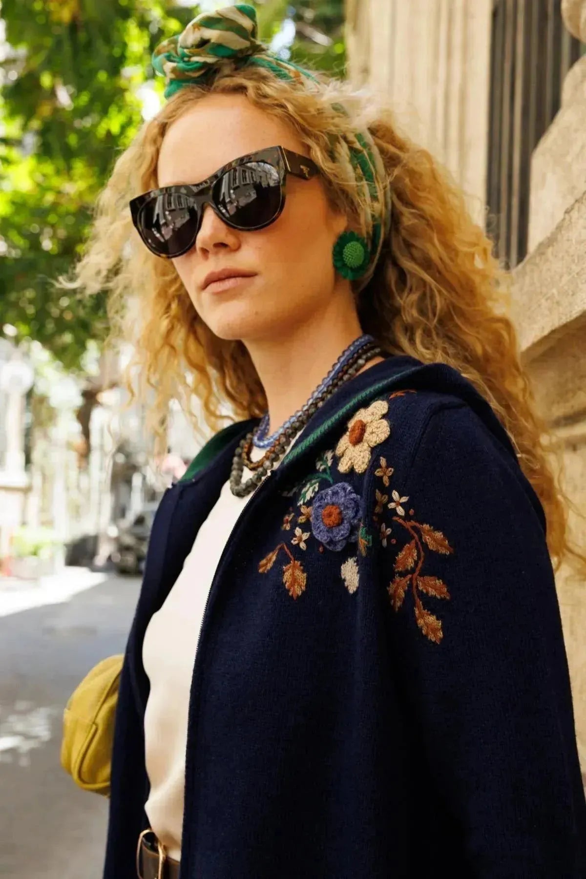Women's Hooded Shoulder Embroidered Arabboy Wool Cardigan 