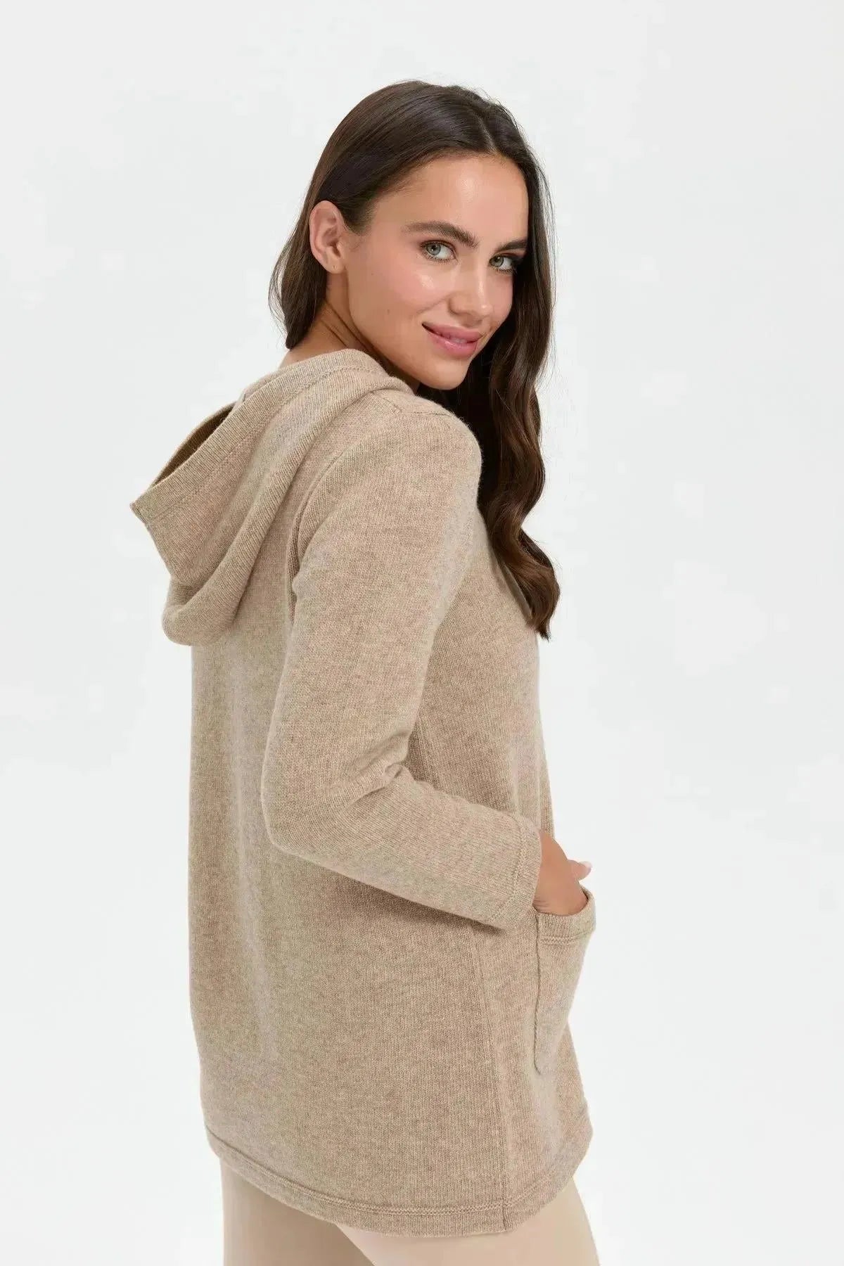 Women's Hooded Shoulder Embroidered Arabboy Wool Cardigan 