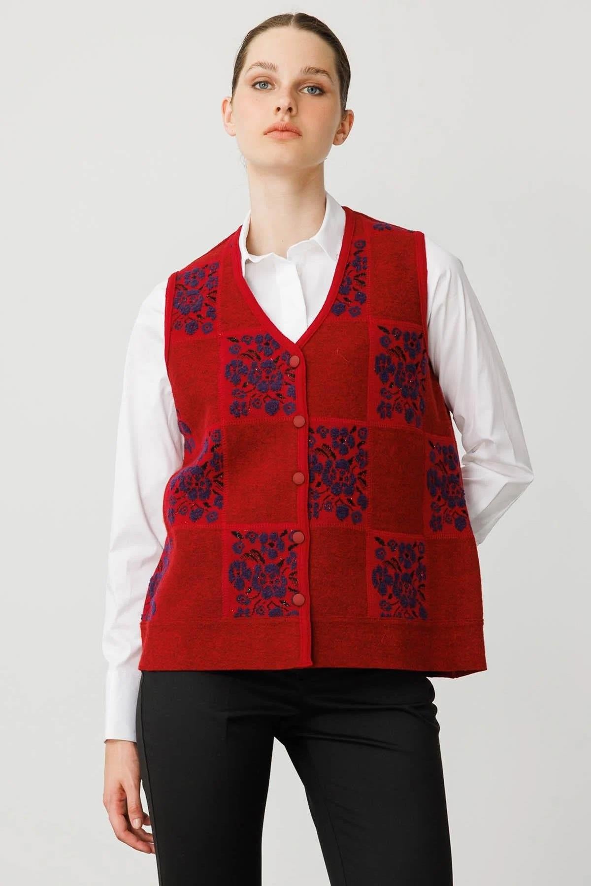 Patchwork Vest with Floral Pattern 