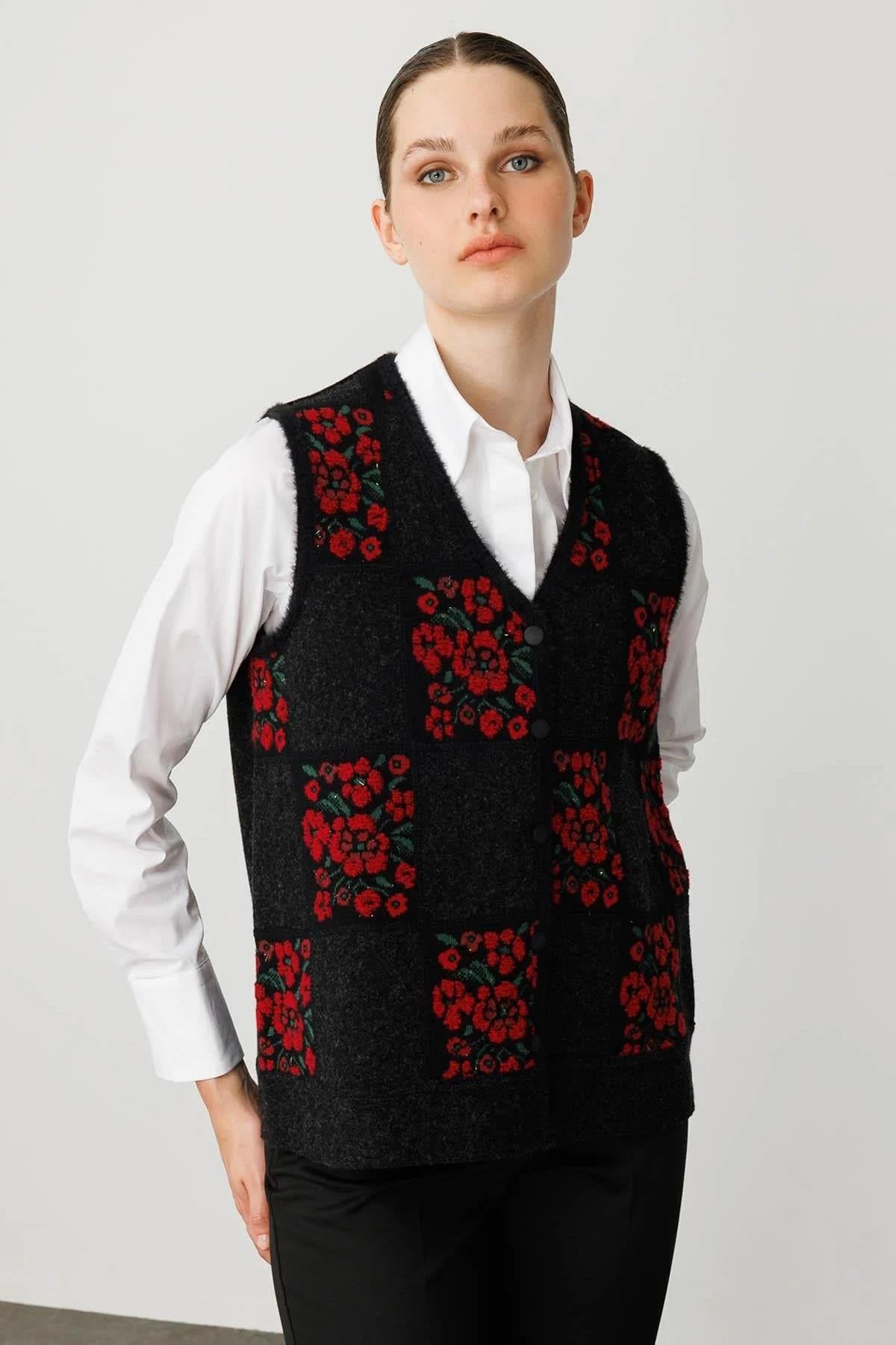 Patchwork Vest with Floral Pattern 