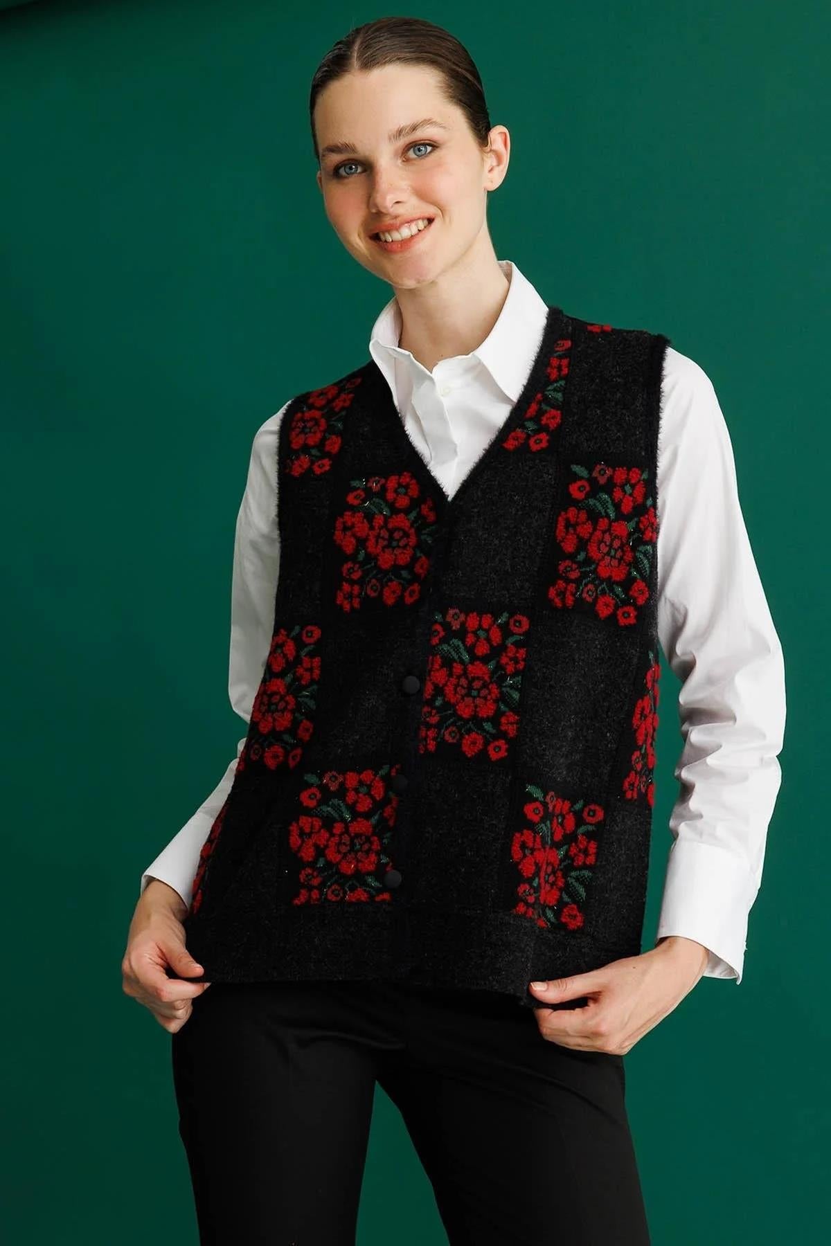 Patchwork Vest with Floral Pattern 