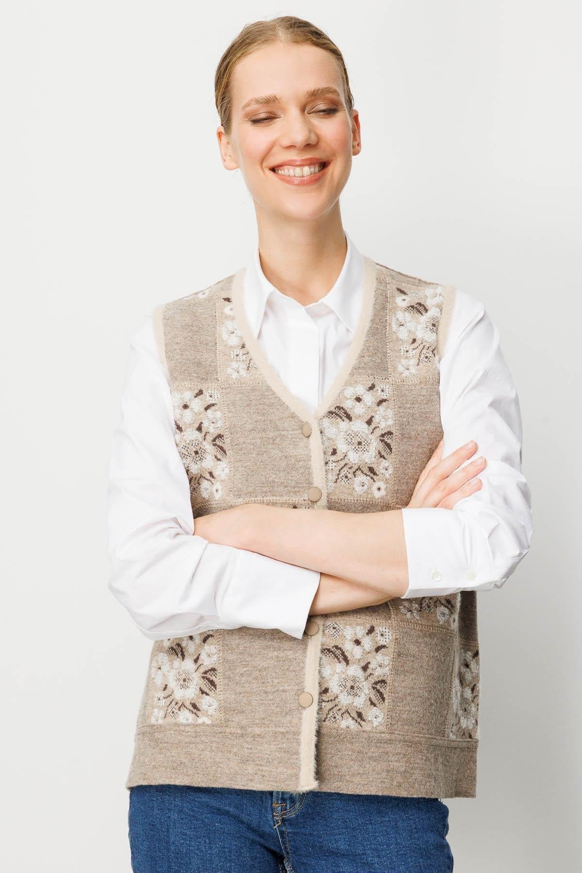 Patchwork Vest with Floral Pattern 