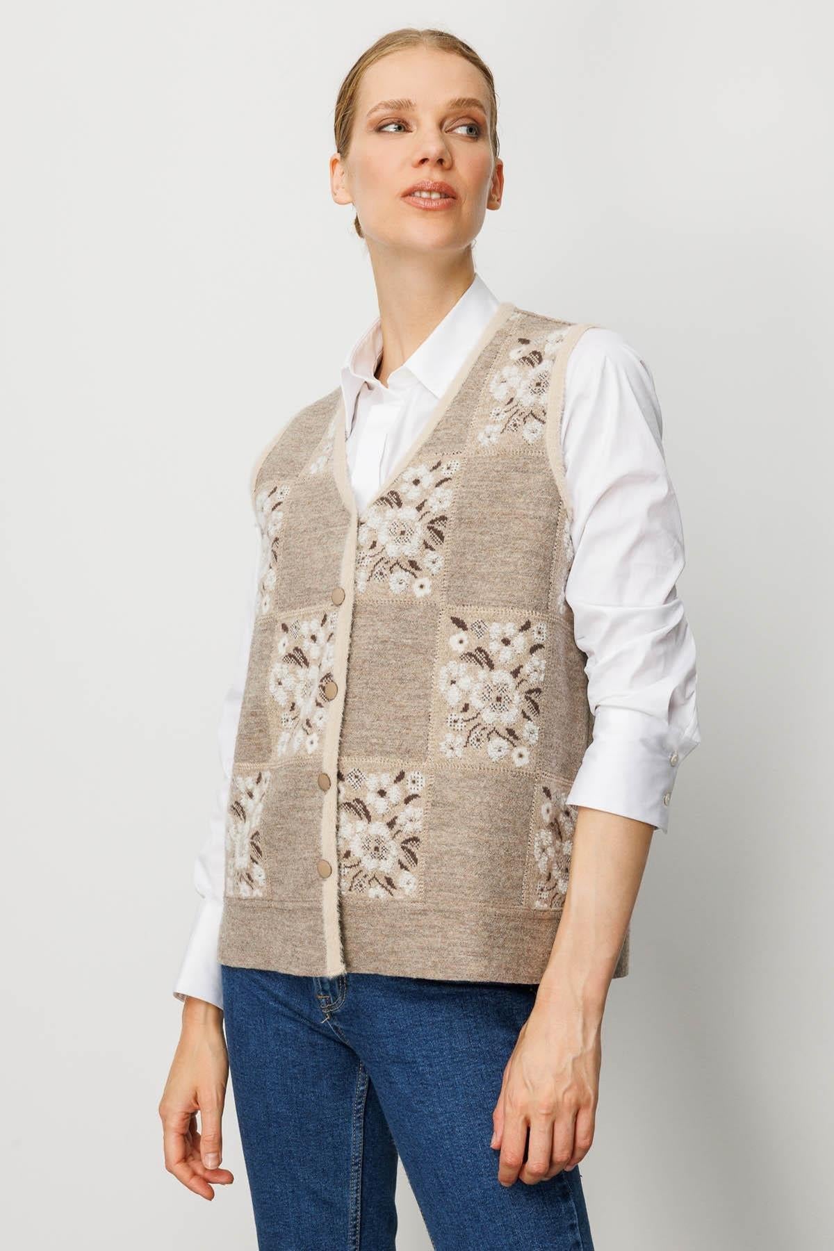Patchwork Vest with Floral Pattern 
