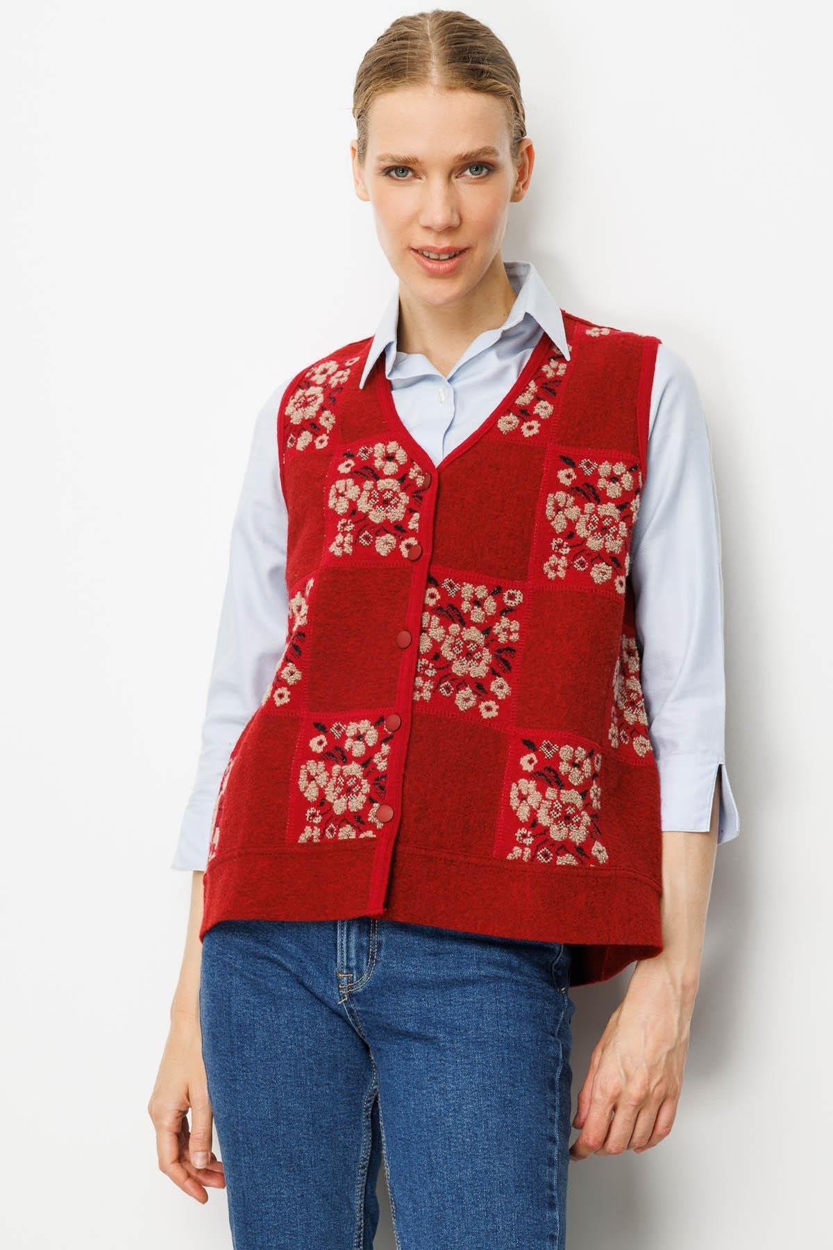 Patchwork Vest with Floral Pattern 