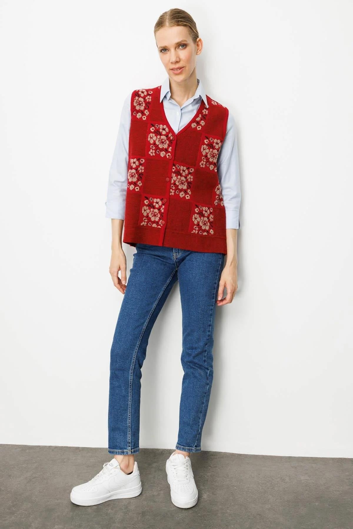 Patchwork Vest with Floral Pattern 