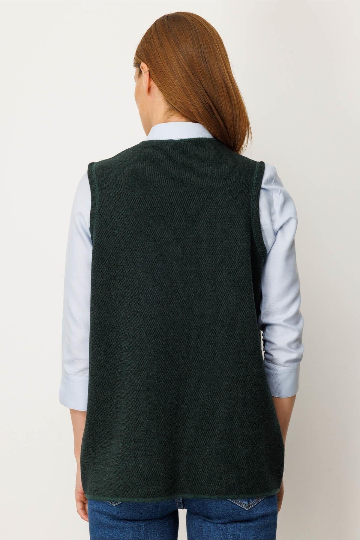 V-Neck Pocket Embroidered Zippered Vest