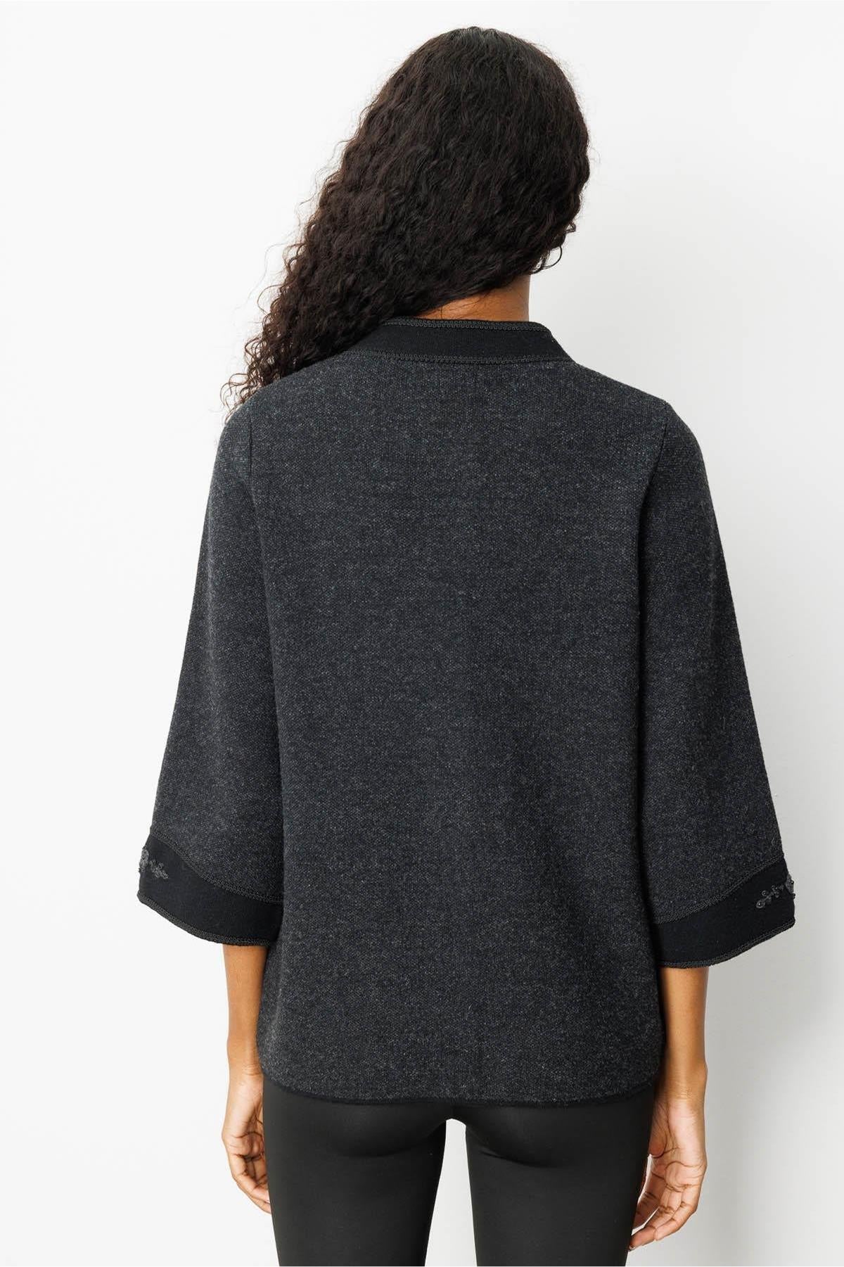 Stand Collar Jacket with Embroidered Sleeves and Collar 